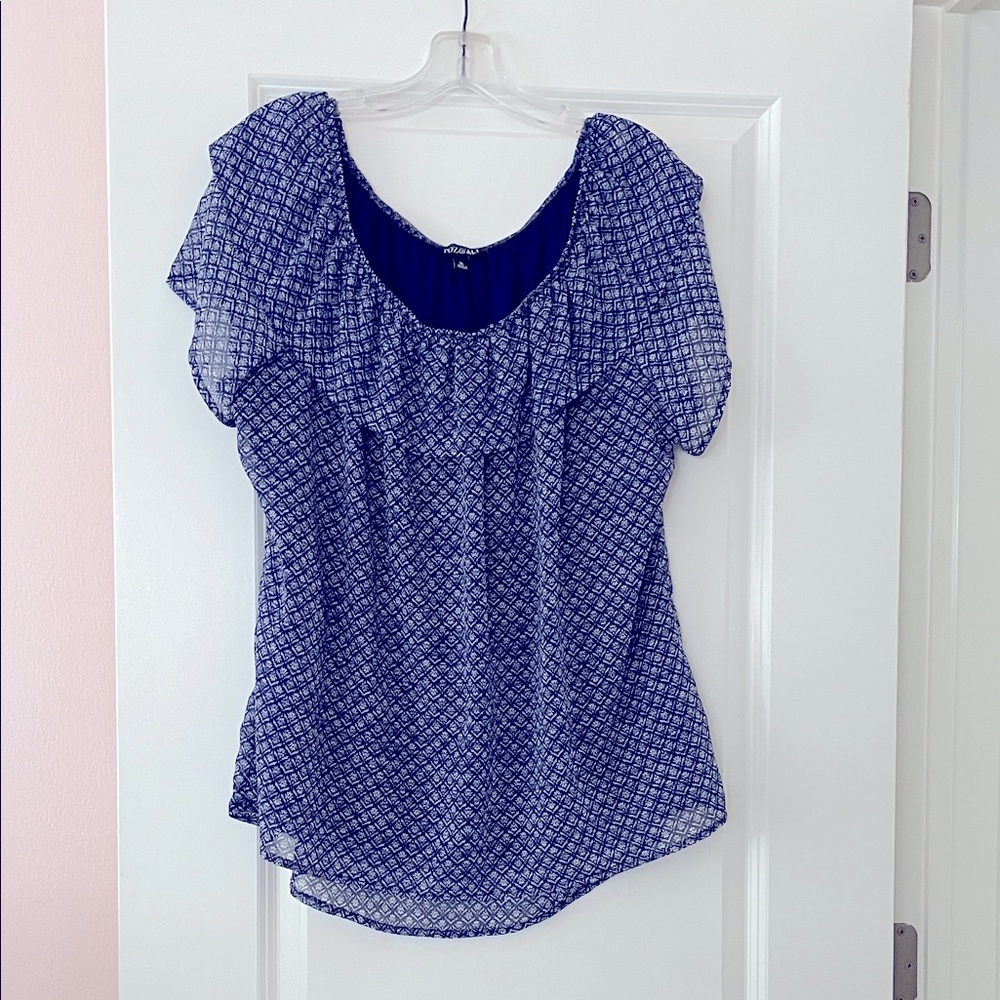 Roz & Ali Navy Geometric Blouse